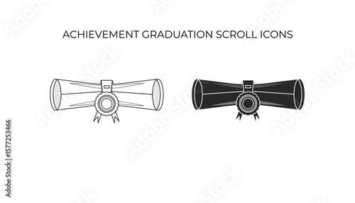 Icon of a graduation diploma, tightly rolled and tied with an orange ribbon, displaying a prominent gold seal with decorative ribbons.