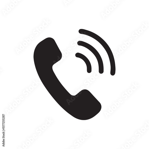 Vector icon of a classic telephone handset with ringing lines, symbolizing call, communication, and contact.
