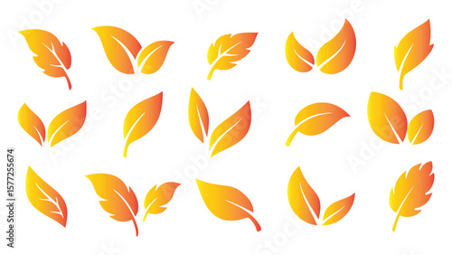 Green leaf icons set on a white background. Vector vegetarian, vegan, eco, and organic herbal logo labels