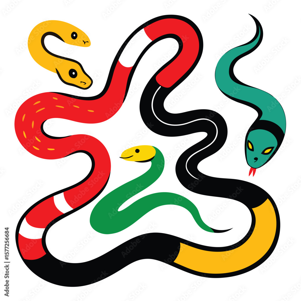 Fototapeta premium Green snake cartoon vector illustration with a playful viper character