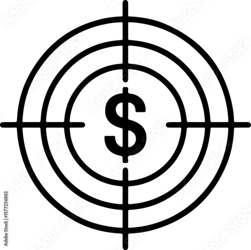 Dollar sign in the center of a target symbol representing financial goals