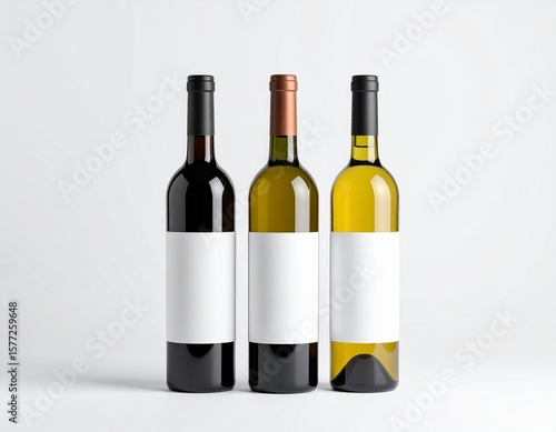 Set of wine bottle mockup, isolated on white background