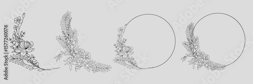 minimal botanical graphic sketch drawing, trendy tiny tattoo design, floral elements vector illustration 

