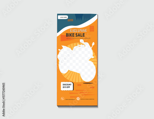 Bike sale ads promotional roll up and social media template design