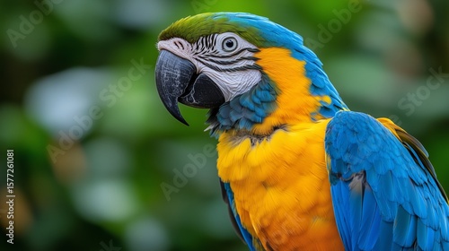 Wallpaper Mural Close up of parrot face, blue and yellow macaw portrait on blurred background. Blue-and-gold Macaw bird close-up. A colorful bright exotic tropical bird with beautiful feathers Torontodigital.ca