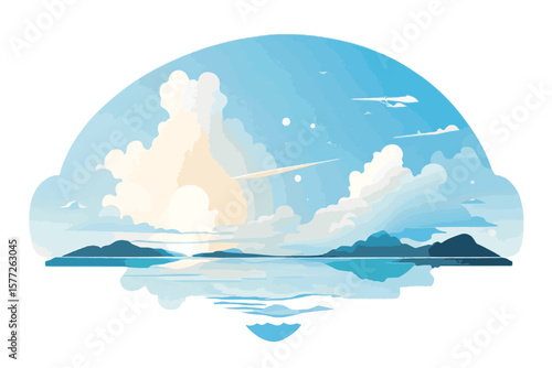 Polar bear on an iceberg in the blue ocean with sky and clouds