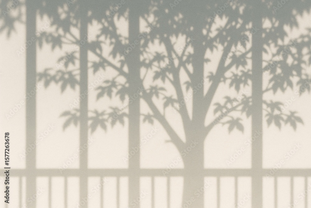 Obraz premium Serene Nature Shadow Overlay on Window - Tree Silhouette Art for Design