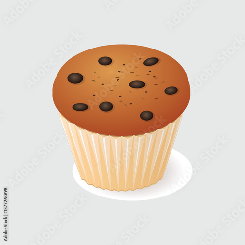 Delicious chocolate chip muffin ready to eat, featuring a fresh baked treat on a clean background.