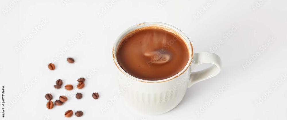 Fototapeta premium Steaming hot chocolate in a classic coffee mug, isolated on white, morning, steam