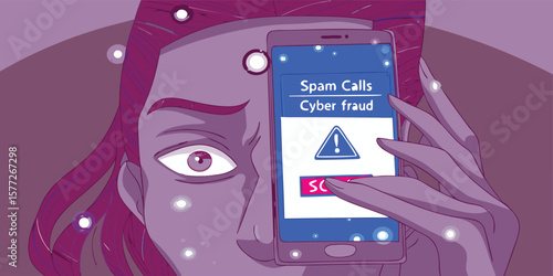 Person holding phone with cyber fraud alert mobile