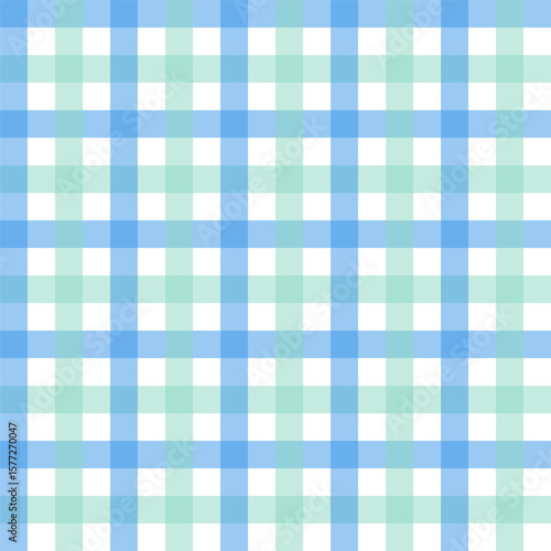 Gingham seamless pattern.Checkered tartan plaid repeat pattern in pastel blue green white.Geometric vector illustration background wallpaper for fabric and prints.