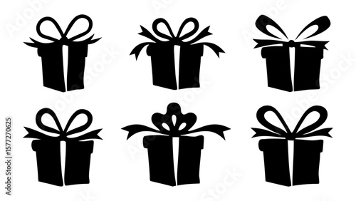  Gift boxes with ribbon icons Set. Gift box flat silhouette set.