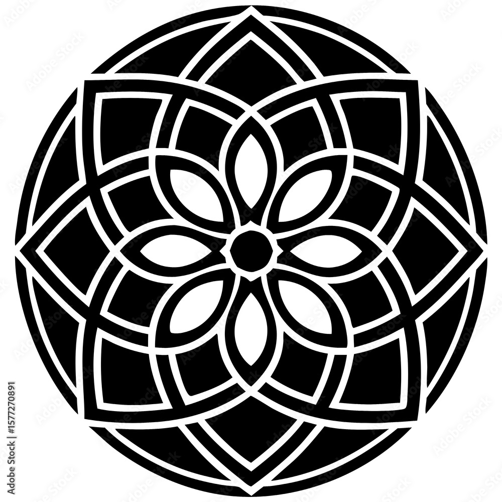 Fototapeta premium Mandala Pattern Vector Art Illustration Design Element in black and white