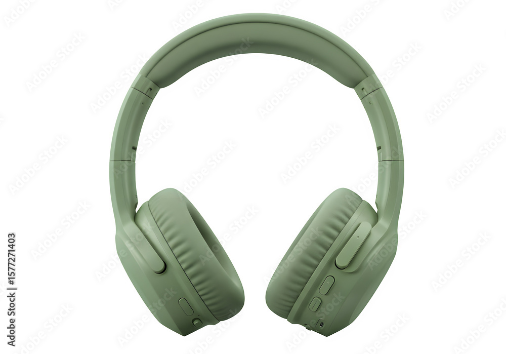 Fototapeta premium Wireless surround headphones in soft green color on isolated on white or transparent background. PNG