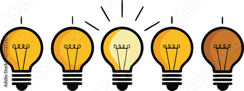 A sequence of stylized light bulbs, often with one distinctively lit or colored, symbolizing ideas, innovation, or a unique solution