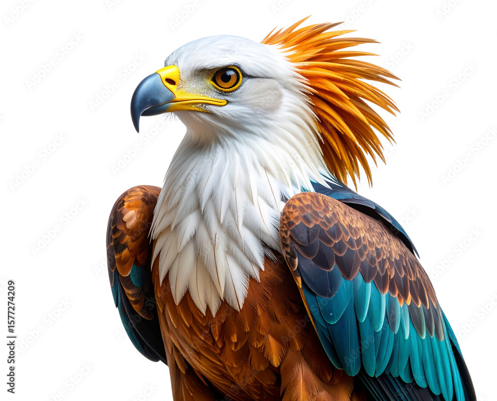 Obraz premium Stylized Artistic Illustration of the Philippine Eagle Head with Textured Feathers, PNG on White Background