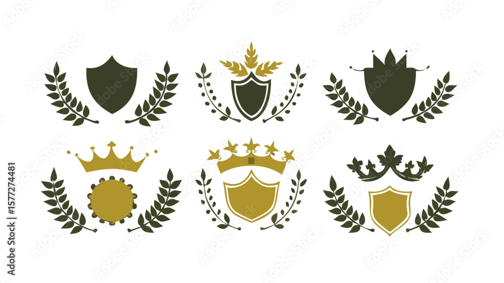 Fototapeta premium Shields and crowns vector design elements for logo and heraldic templates use