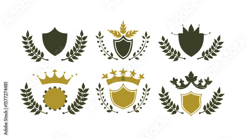 Shields and crowns vector design elements for logo and heraldic templates use