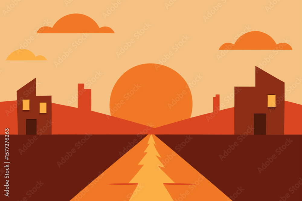 custom made wallpaper toronto digitalSunset over a Deserted Western Town A Vector Illustration