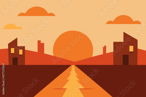 Wallpaper Mural Sunset over a Deserted Western Town A Vector Illustration Torontodigital.ca