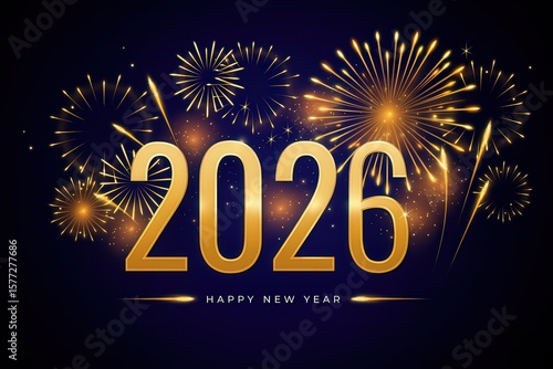 Happy New Year 2026 Celebration Background with Golden Fireworks