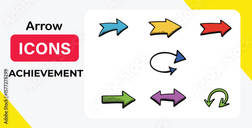 Vector art of a set of colorful sketched arrows isolated on white background