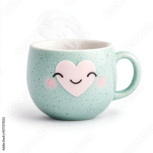 Cute Heart Mug with Steam, Minimalist Ceramic Cup with Smile Design