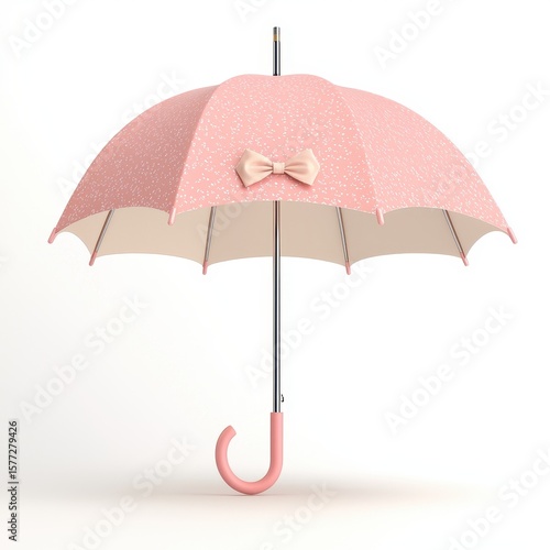 Cute Pink Umbrella with Bow on White Background for Stock Photography