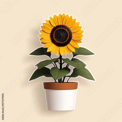 Bright and Vibrant Sunflower Plant in a Stylish Pot Decoration