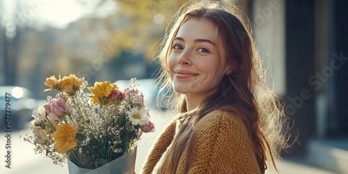 young woman holding flowers