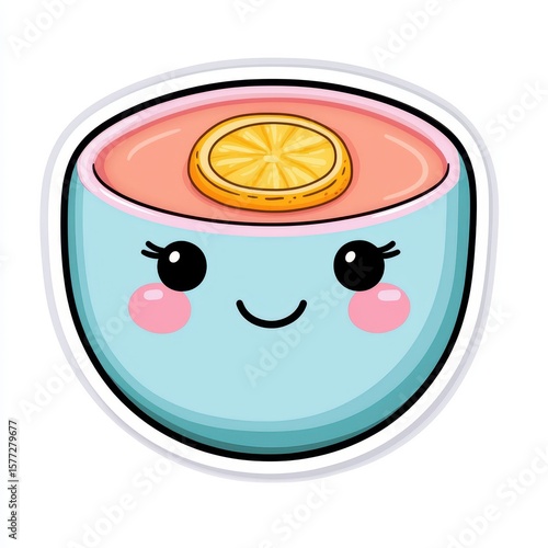 Cute Cartoon Bowl with Smiling Face and Lemon Slice on Top