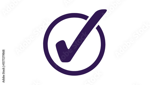 Dark Purple Check Mark in Matching Circle on White – Minimal Icon Design