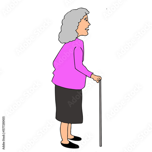 grand mother element standing walking with stick illustration useful to show elderly cocnept aged person with stick.eps
