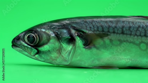 Mackerel Portrait: Fresh Seafood on Vibrant Green