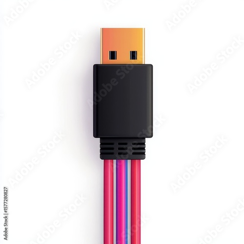 USB Connector with Colorful Cables on White Background