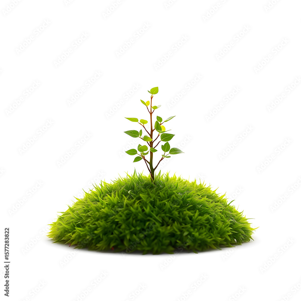 Fototapeta premium Green Grass Dome PNG – 3D Rounded Bush Shape with Realistic Texture