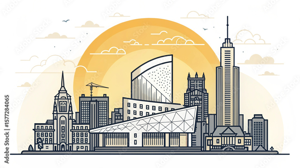 Obraz premium Cityscape Building Outline Silhouette Icon