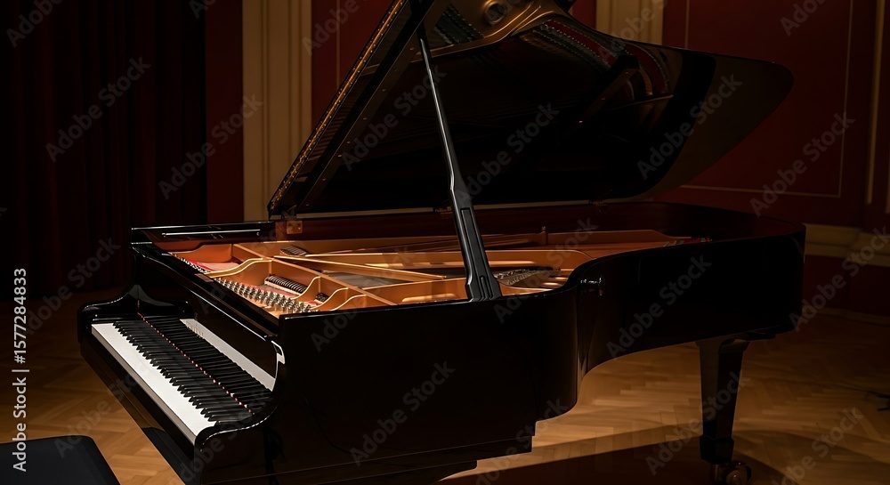 Fototapeta premium Grand Piano's Elegance Keyboard Harmony in a Concert Hall Ambiance