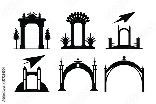 Vector set of city landmarks and monuments silhouette illustration