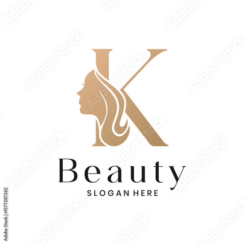 Elegant beauty salon logo with a woman's face silhouette and letter K