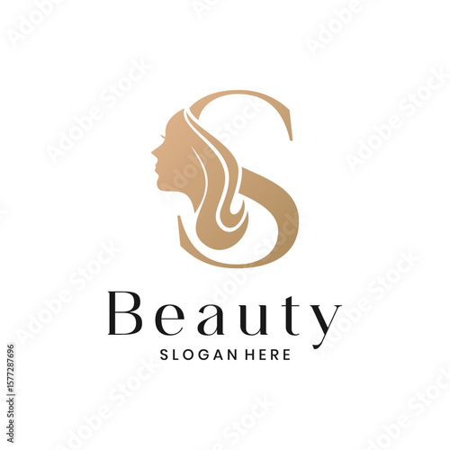 Elegant beauty salon logo with a woman's face silhouette and letter S