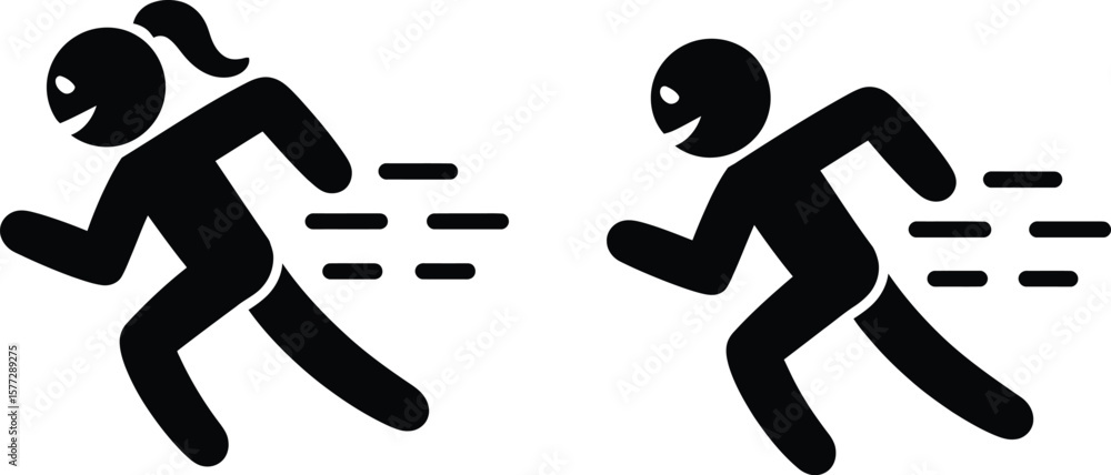 Fototapeta premium Happy Running Male and Female Icons: Speed, Fitness, and Joyful Movement