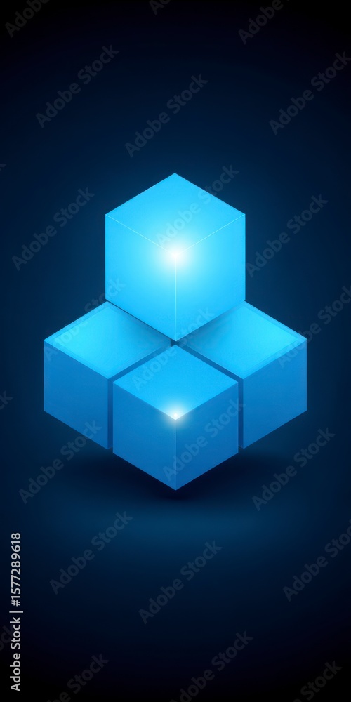 Obraz premium Luminous blue cubes arranged in a strategic formation on a dark gradient background