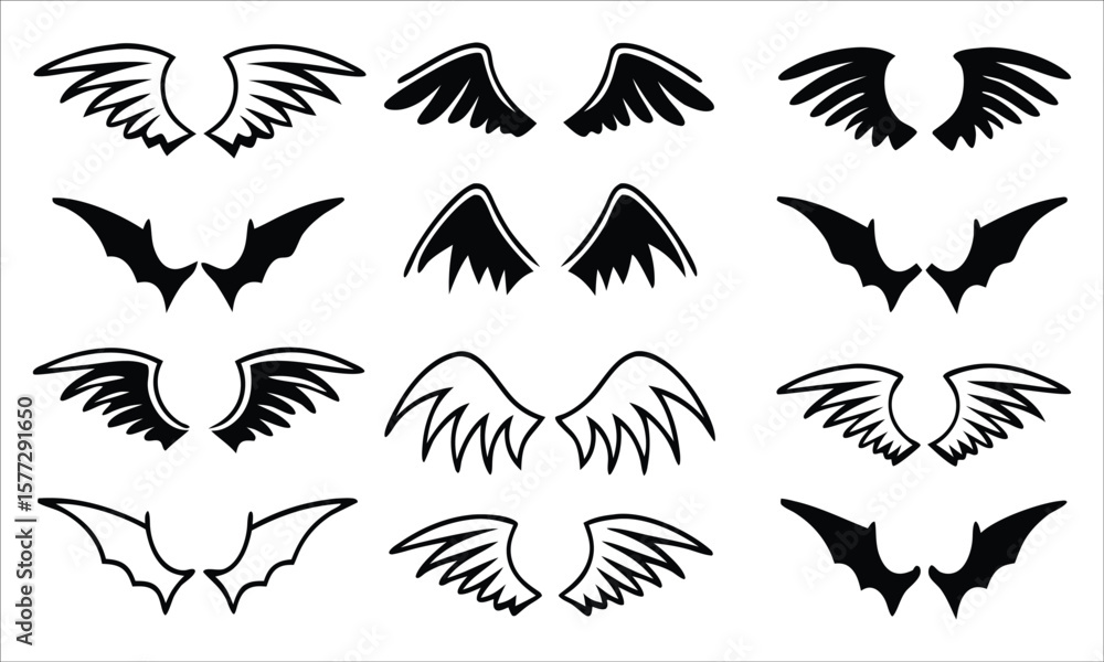 Fototapeta premium Black wings collection graphic illustration