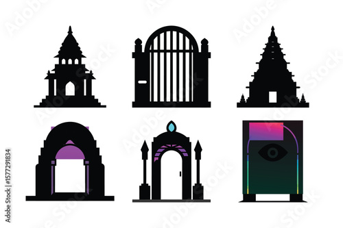 Silhouette Icons Gates, Temples, and Architectural Entries