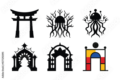 Vector Archways, Gates, and Jellyfish Illustrations A Collection of Unique Designs