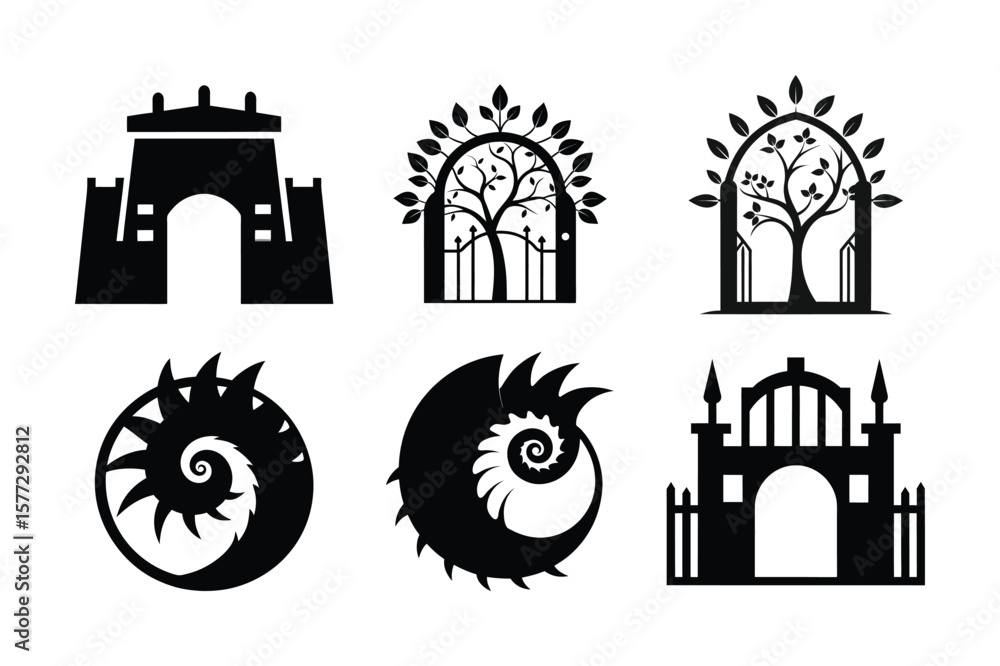 Fototapeta premium Elegant Black and White Gate and Arch Designs Vector Illustrations