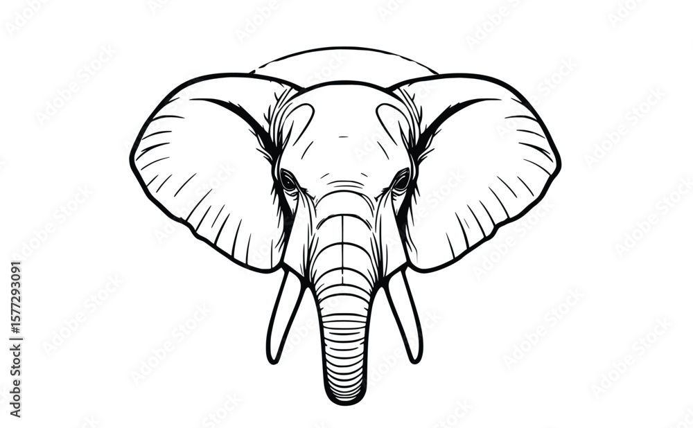 Fototapeta premium Elephant Head Line Art Illustration – Wildlife Sketch Style Animal Drawing