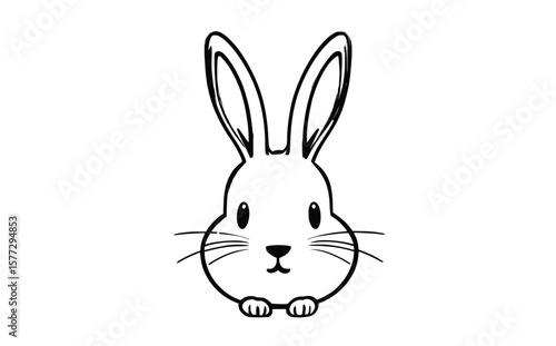 Cute Rabbit Face Vector – Upright Ears Minimal Line Art on White Background