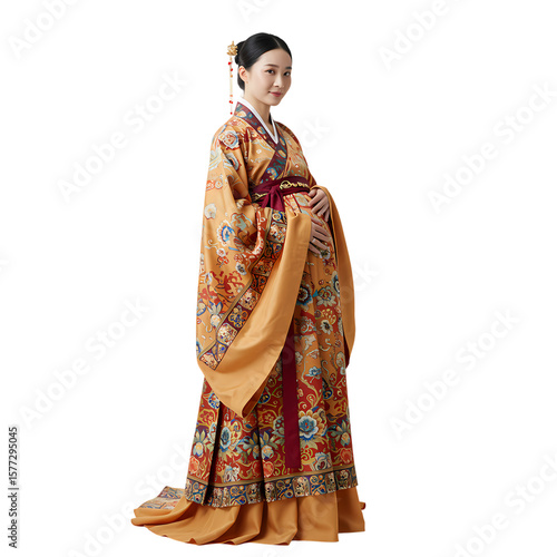 Elegant Chinese Hanfu Gown Imperial Style Traditional Clothing Asian Fashion Woman in Period Costume on transparent background